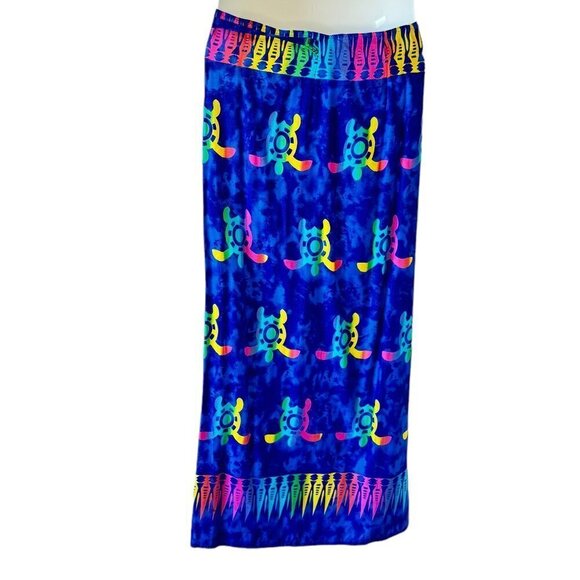 Sarong Wrap Skirt Multicolor Sea Turtle Pattern on Royal Blue Beach Swim 32 - 38 - Picture 3 of 4
